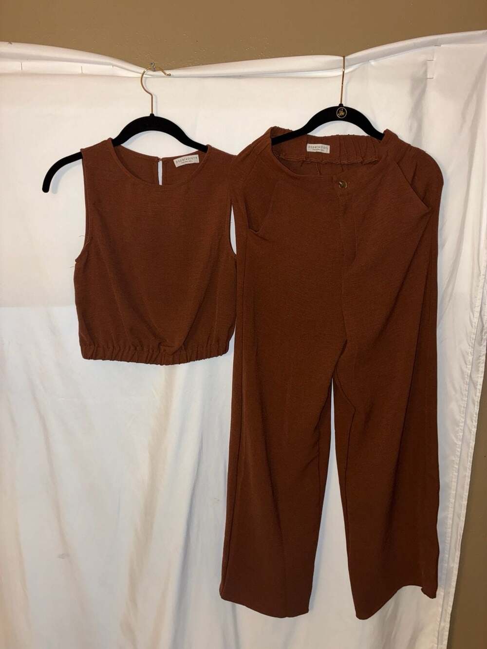 Paper Crane Rust Brown 2-Piece Set Tank Crop Top and Wide Leg Pants